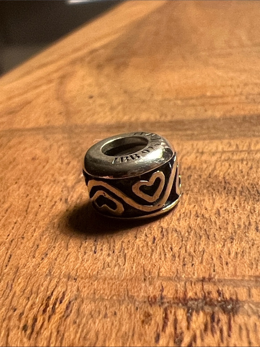 LK NW πΉ STAMPED THAI 925 IBB STERLING SILVER STRIPED HEART STOPPER CHARM BEAD - Picture 4 of 6